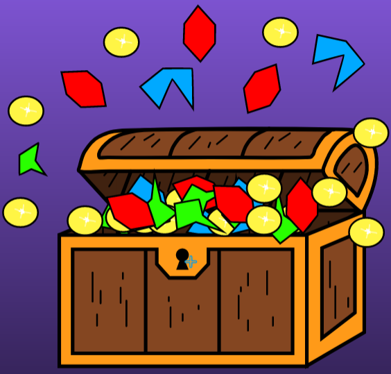 Chest with gold coins and gems